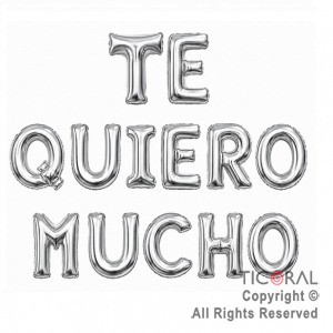 SET DE GLOBOS METALIZADO FRASE TE QUIERO MUCHO PLATA 13 UNIDADES